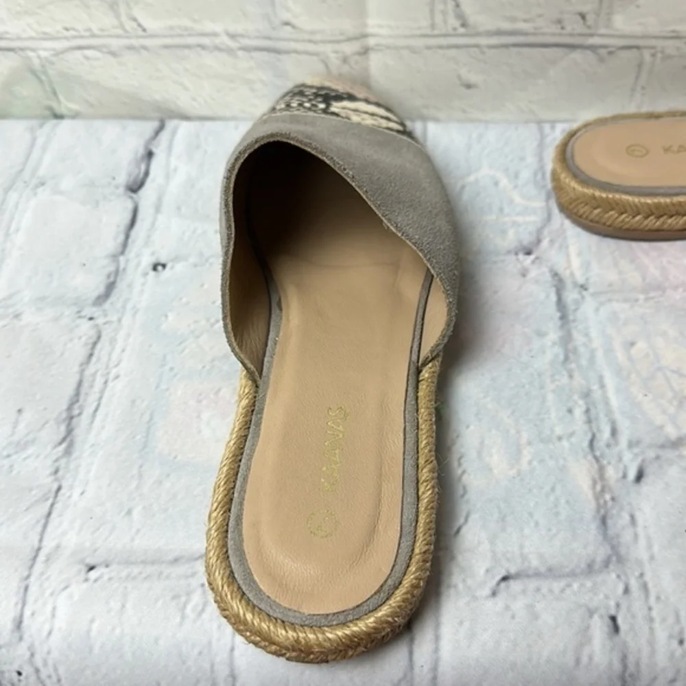 Kaanas Melilla Snakeskin Print Espadrille Mule‎ Slide Flat Shoes Size 7